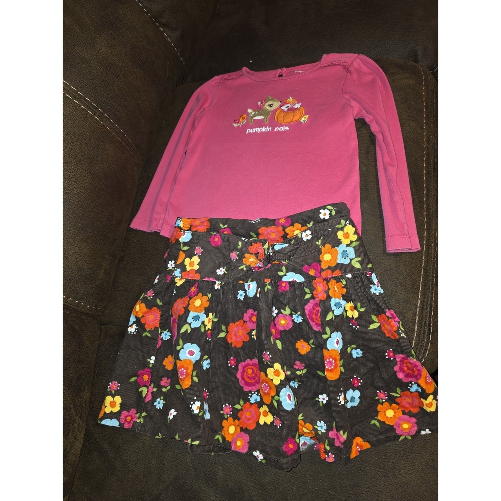 Gymboree woodland friends pumpkin pals deer top 5t floral skort size 5 outfit